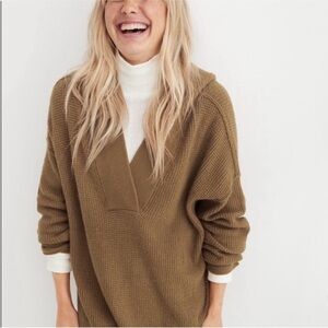 AERIE Cozy Waffle V-neck Mustard Brown Women’s Hoodie Sweater XS